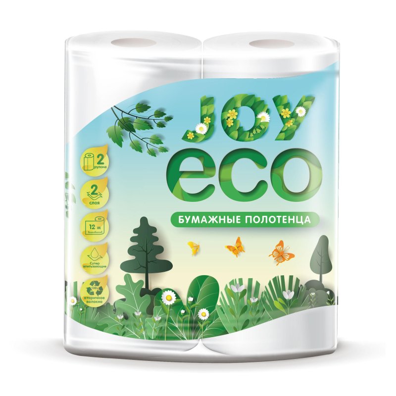 Полотенца бумажные Joy Eco с тиснением двухслойные (2 рулона по 12 ...