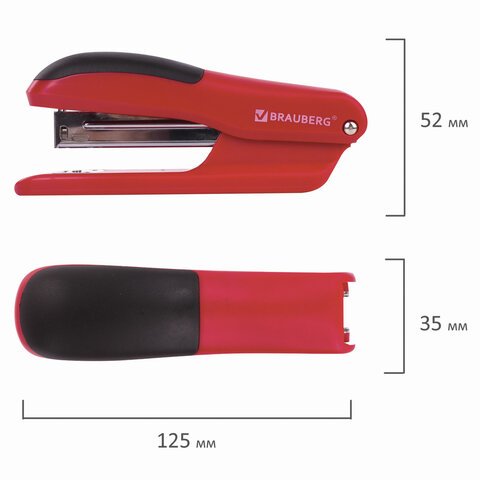 Степлер №24/6, 26/6 BRAUBERG «SX-39», до 25 листов, красный, 228592