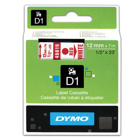 превью Картридж для принтеров этикеток DYMO D1, 12 мм х 7 м, лента пластиковая, красный шрифт, белый фон
