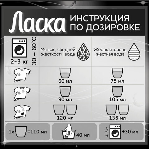 Средство для стирки жидкое автомат 3 л ЛАСКА «Сияние черного», гель-концентрат