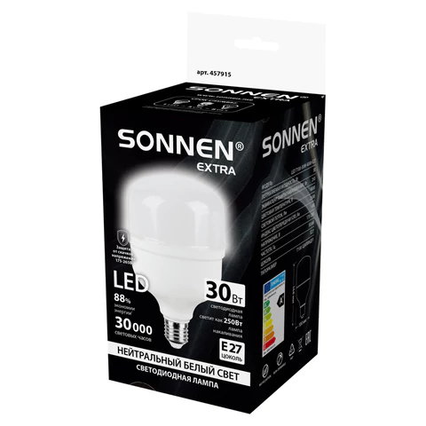 Лампа светодиодная SONNEN EXTRA, 30 (250) Вт, Е27, цилиндр, нейтральный белый, 30000 ч, LED Т100-30W-4000-Е27