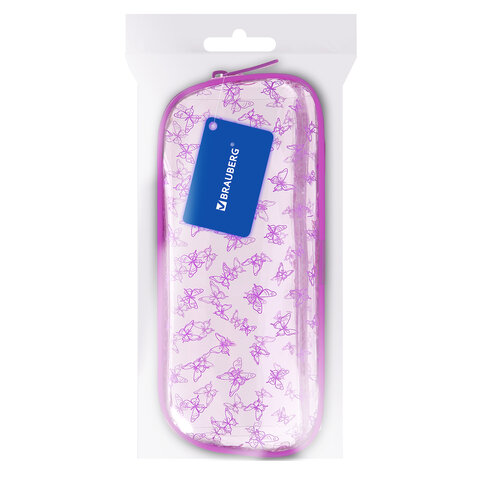 Пенал-косметичка BRAUBERG LUCENT на молнии, прозрачный, «Butterfly», 21×5х9 см