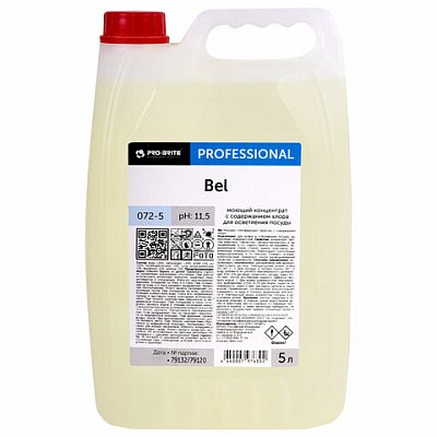 Средство для мытья посуды, 5 л, PRO-BRITE BEL, с хлором, отбеливание, концентрат