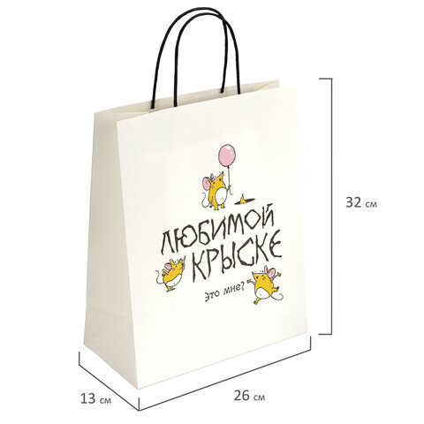 Пакет подарочный (1 штука) 26×13х32 см (L) «Любимой крыске», крафт, ЗОЛОТАЯ СКАЗКА