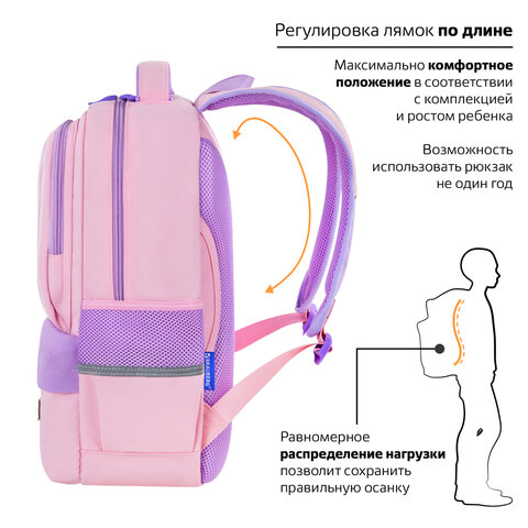 Рюкзак BRAUBERG STAR, 1 отделение, 5 карманов, «Capybara», розовый, 40×29x13 см