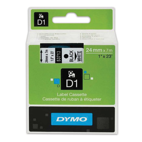 превью Картридж для принтеров этикеток DYMO D1, 24 мм х 7 м, лента пластиковая, чёрный шрифт, белый фон