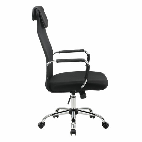 Кресло офисное BRABIX «Fit EX-514», с подголовником, хром, черное, 531949