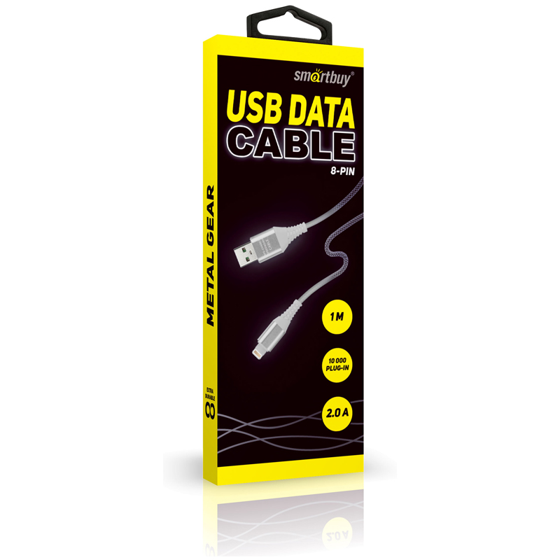 Кабель Smartbuy Gear, USB2.0 (AM) - 8pin, Lightning(M), для Apple, в резиновой оплетке, 2A output, 1м, черный