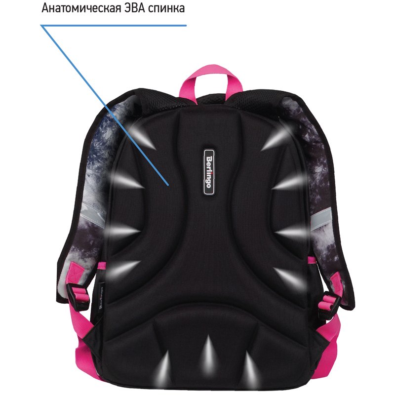 Рюкзак Berlingo Boom «Black-pink style» 38.5×29×12см, 2 отделения, 3 кармана, анатомическая ЭВА спинка