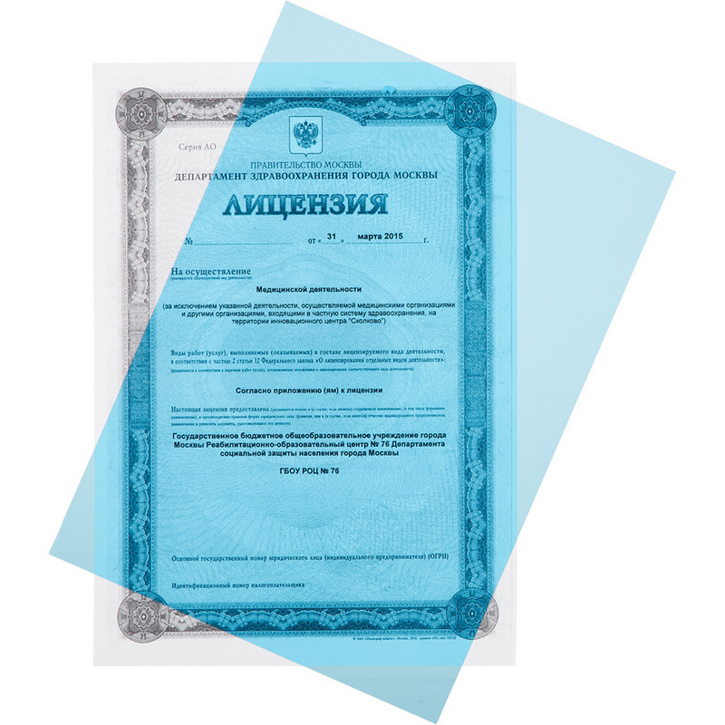 Обложки для переплета пластиковые GBC A4, 180 мкм, прозрачные,синие