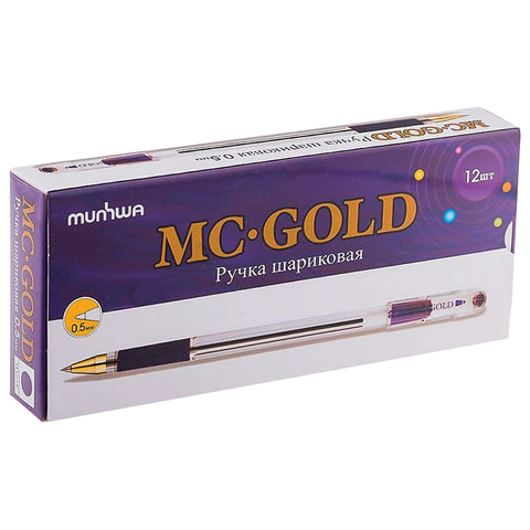 Ручка шариковая масляная с грипом MUNHWA «MC Gold», ФИОЛЕТОВАЯ, корпус прозрачный, узел 0.5 мм, линия письма 0.3 мм