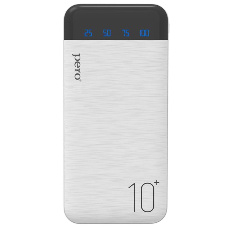 превью Внешний аккумулятор PERO PB03 10000 mAh, Li-Pol, output 2xUSB-A 2.1A, белый