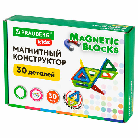 превью Магнитный конструктор MAGNETIC BLOCKS, 30 магнитных деталей, BRAUBERG KIDS