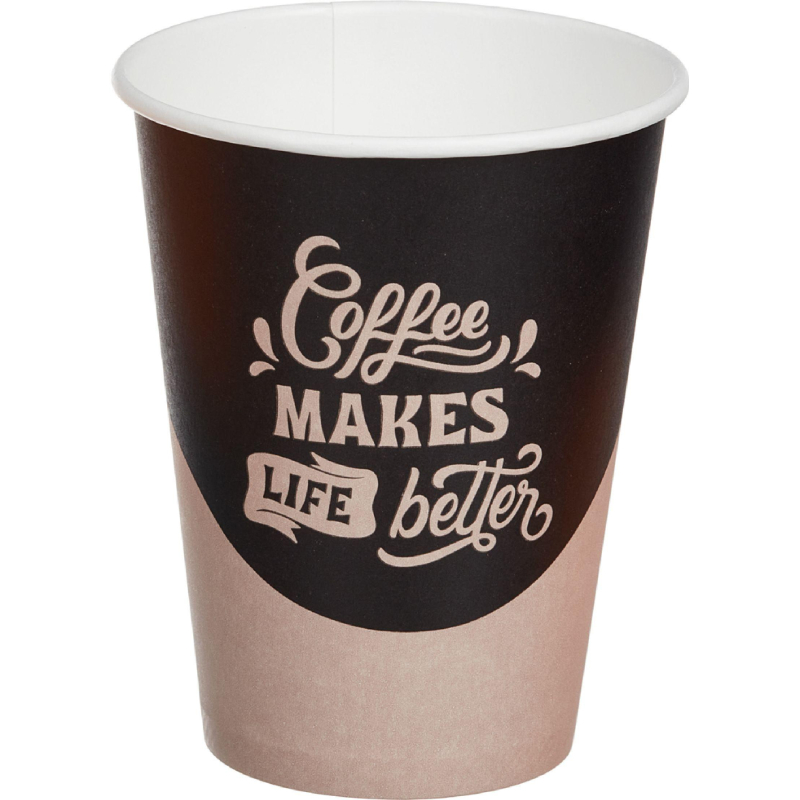 Стакан одноразовый бум. 350мл d-90мм Coffee makes (MIX 4 диз) 60 шт/уп