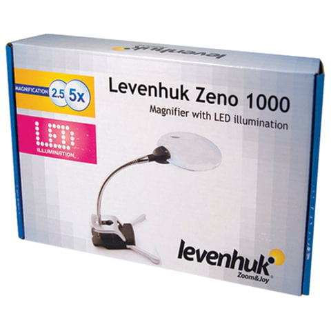 Лупа LEVENHUK Zeno 1000, увеличение х2.5/х5, диаметр линз 88/21 мм, подсветка, зажим, металл