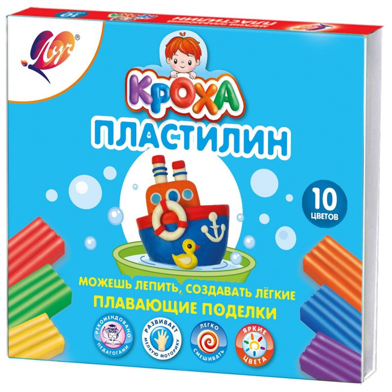 превью Пластилин плавающий Луч Кроха 10 цветов со стеком 120 г