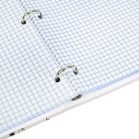 Тетрадь на кольцах БОЛЬШАЯ А4, 215×305 мм, 100 л., твердый картон, клетка, BRAUBERG, «Цветы»