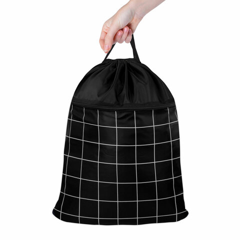 Мешок для обуви BRAUBERG БОЛЬШОЙ, с ручкой, карман на молнии, сетка, 49×41 см, «Checkered»