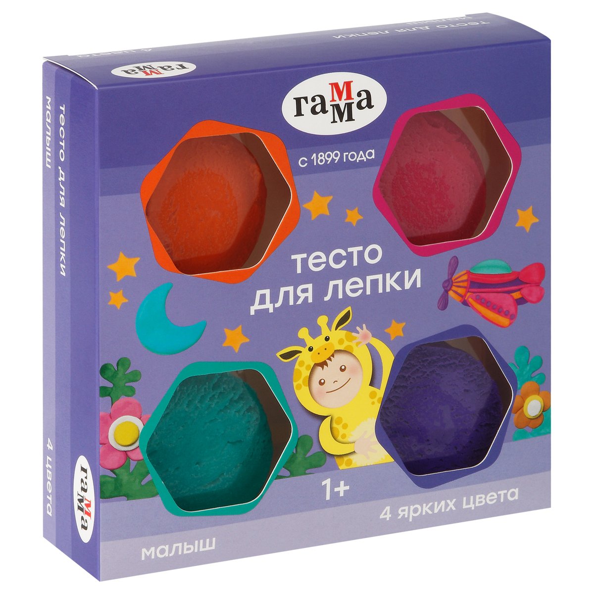 Тесто для лепки Гамма «Малыш», 04 цвета, 240г, яркие цвета, картон. упаковка new