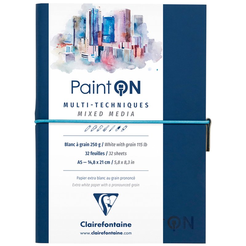 превью Скетчбук для смешанных техник 32л., А5, на сшивке «Paint'ON», 250г/м2, легкое зерно, резинка, кожзам
