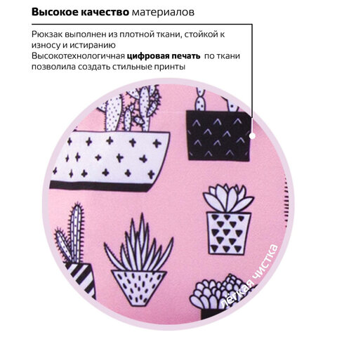 Рюкзак BRAUBERG, универсальный, сити-формат, «Кактусы», 20 литров, 41×32х14 см