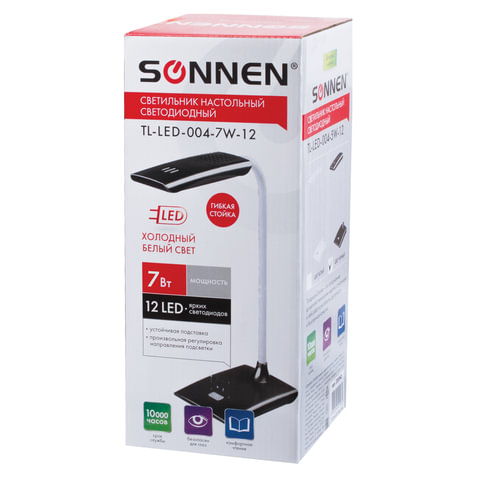 Светильник настольный SONNEN TL-LED-004-5W-12, на подставке, светодиодный, 5 Вт, 12 LED, черный