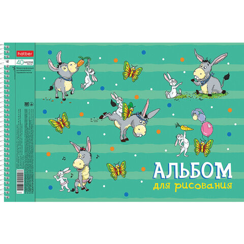 Альбом для рисования А4 40 л., спираль, обложка картон, HATBER, 205×290 мм, «Забавы» (4 вида в спайке)