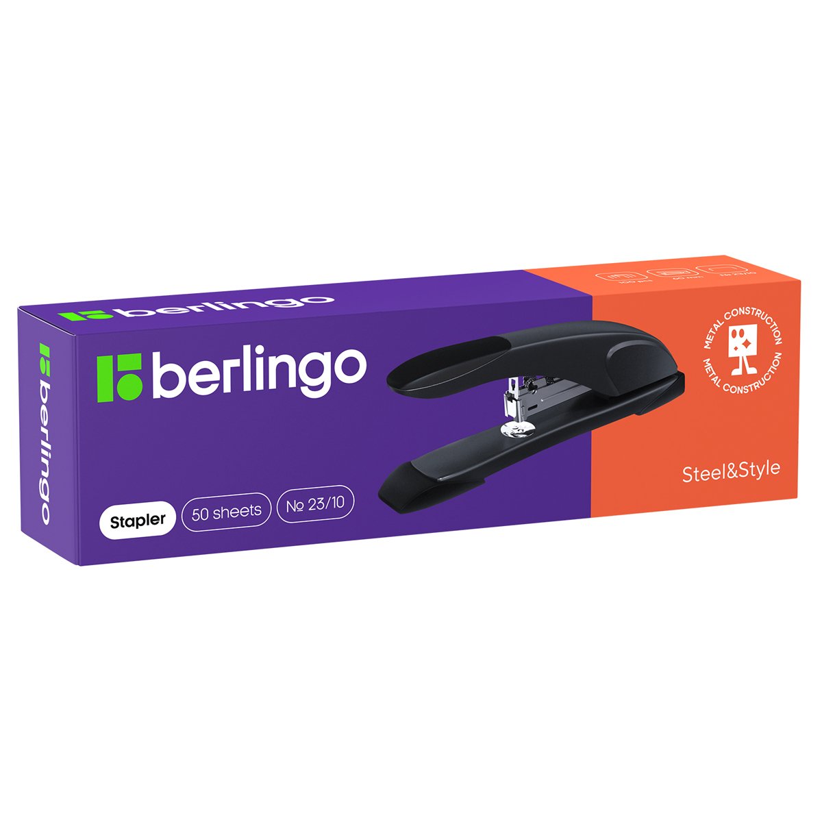 Степлер №23/10 Berlingo «Steel and Style» до 50л., металлический корпус, черный