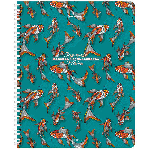 Тетради ДЭК А5 48 л. КОМПЛЕКТ 4 шт., BRAUBERG, гребень, клетка, TWIN лак, «Карпы Кои»