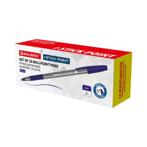 Ручка шариковая с грипом BRAUBERG «i-STICK POINT», КОМПЛЕКТ 20 шт., СИНЯЯ, линия письма 0.35 мм