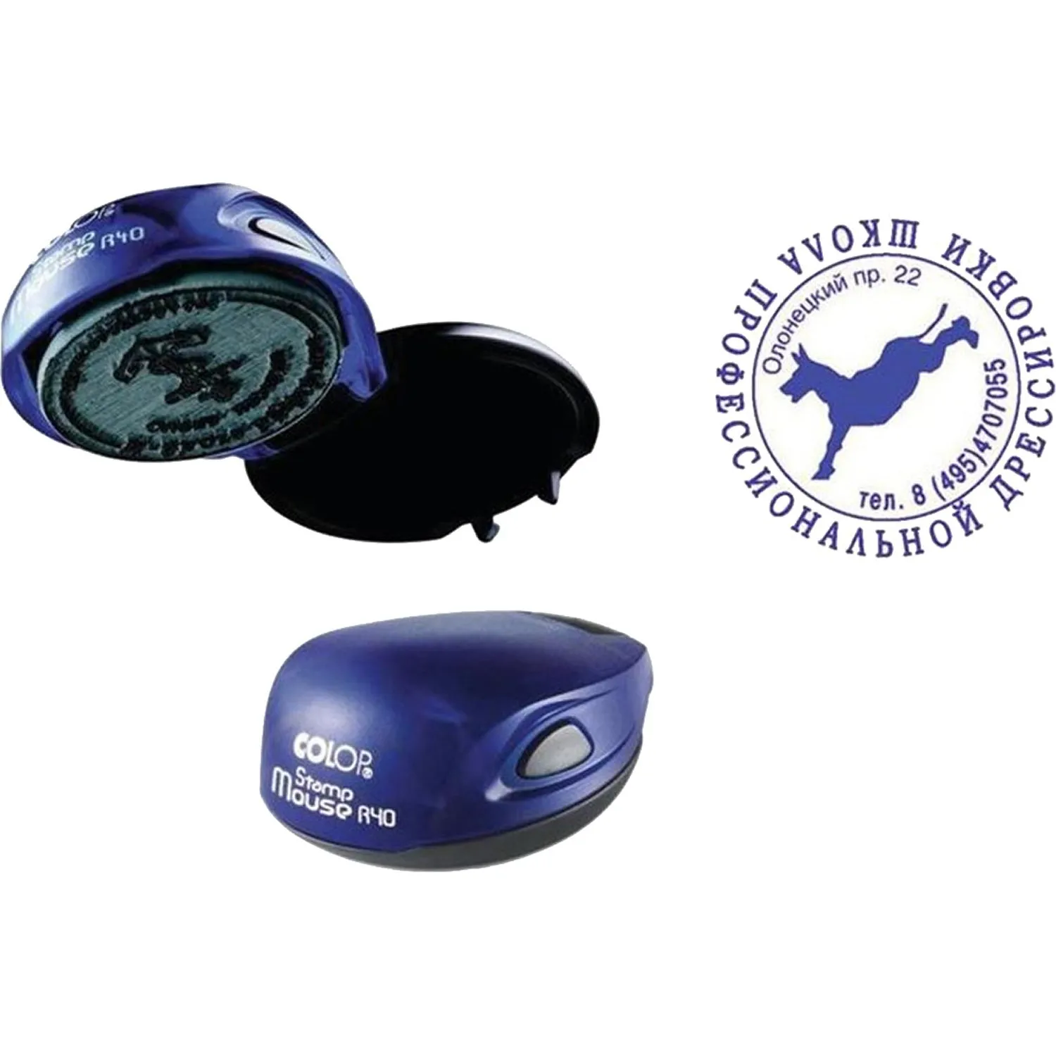 превью Оснастка для печати овальная Colop Stamp Mouse 40 мм с крышкой синяя