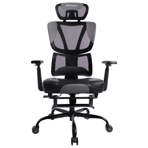 Кресло BRABIX PREMIUM «Venom GM-530», подножка, синхромеханизм, экокожа/сетка, черное/серое