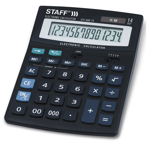 Калькулятор STAFF настольный STF-888-14, 14 разрядов, двойное питание, 200×150 мм