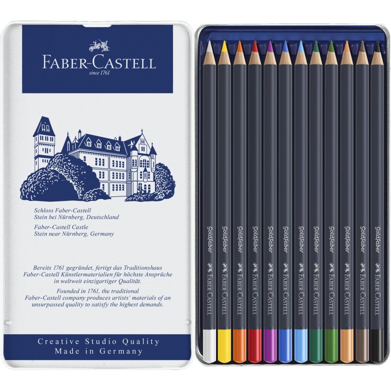 Карандаши цветные Faber-Castell «Goldfaber» 12цв., круглые, заточен., метал. коробка