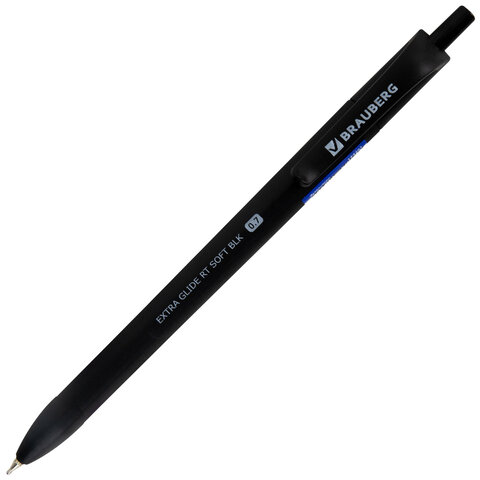 превью Ручка шариковая масляная автоматическая BRAUBERG «Extra Glide RT SOFT BLK», СИНЯЯ, игольчатый наконечник 0.7 мм, линия 0.5 мм