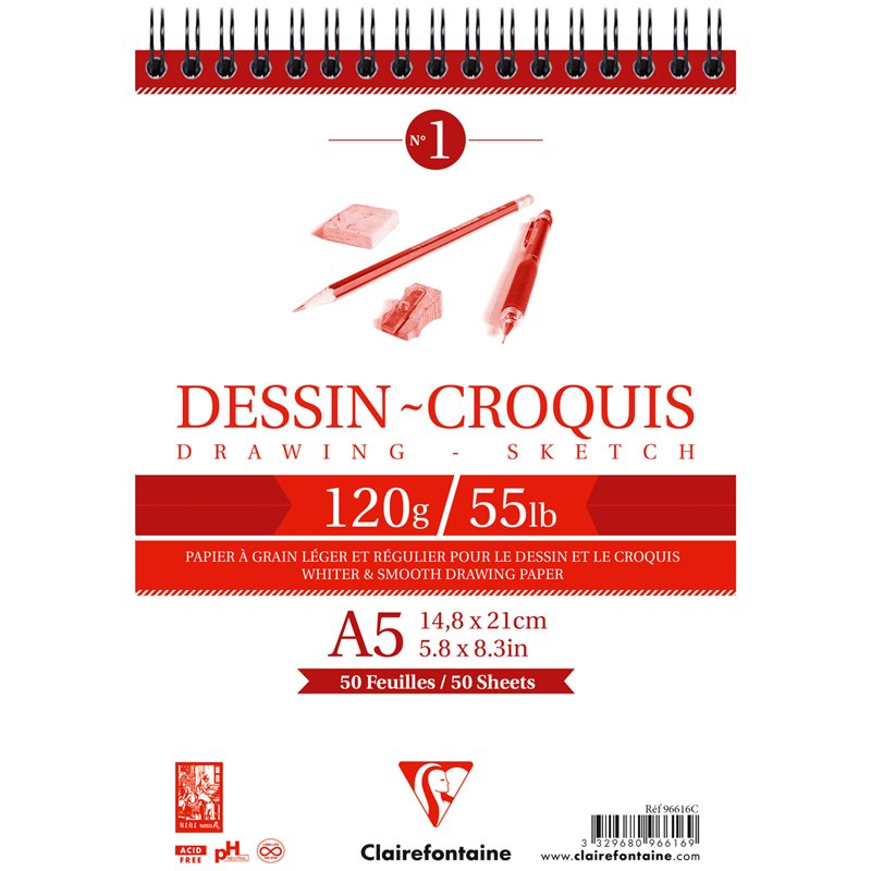 превью Скетчбук 50л. А5 на гребне Clairefontaine «Dessin croquis», 120г/м2