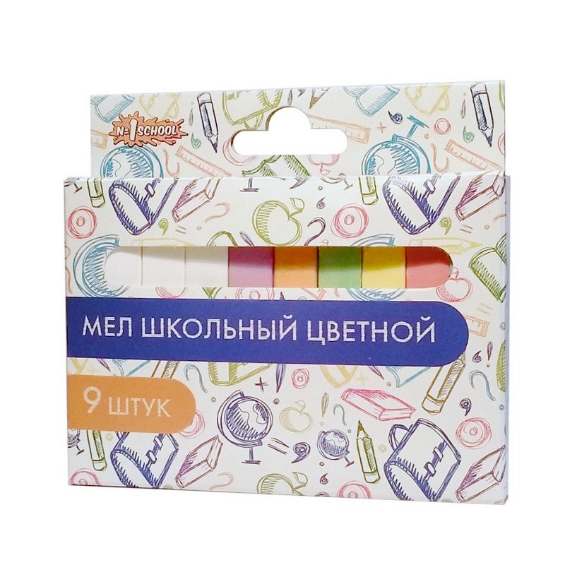 превью Мел школьный №1 School Отличник цветной 9 шт (6 цветных 3 белых)