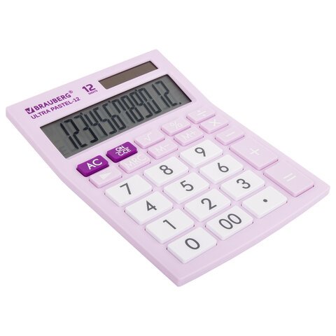 Калькулятор настольный BRAUBERG ULTRA PASTEL-12-PR (192×143 мм), 12 разрядов, двойное питание, СИРЕНЕВЫЙ