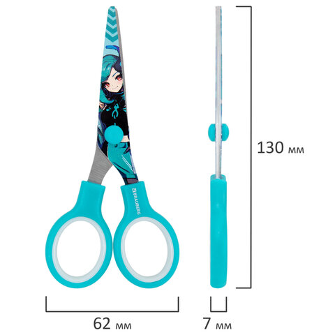 Ножницы 130 мм, мятные, с цветной печатью «Аниме», BRAUBERG ANIME