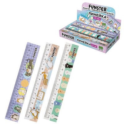 Линейка пластиковая 15 см, FUNSTER (ФАНСТЕР), «КОТЫ», ассорти, дисплей