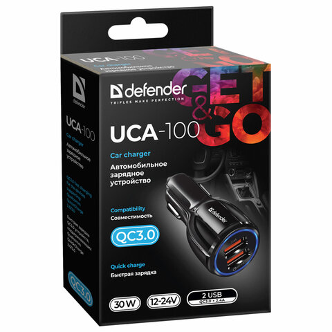 Зарядное устройство АВТОМОБИЛЬНОЕ DEFENDER UCA-100, 2 порта USB, выходной ток 3 А