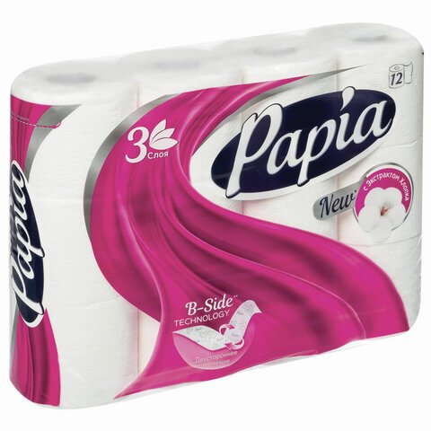 Бумага туалетная Papia (3-слойная, белая, 12 рулонов в упаковке)
