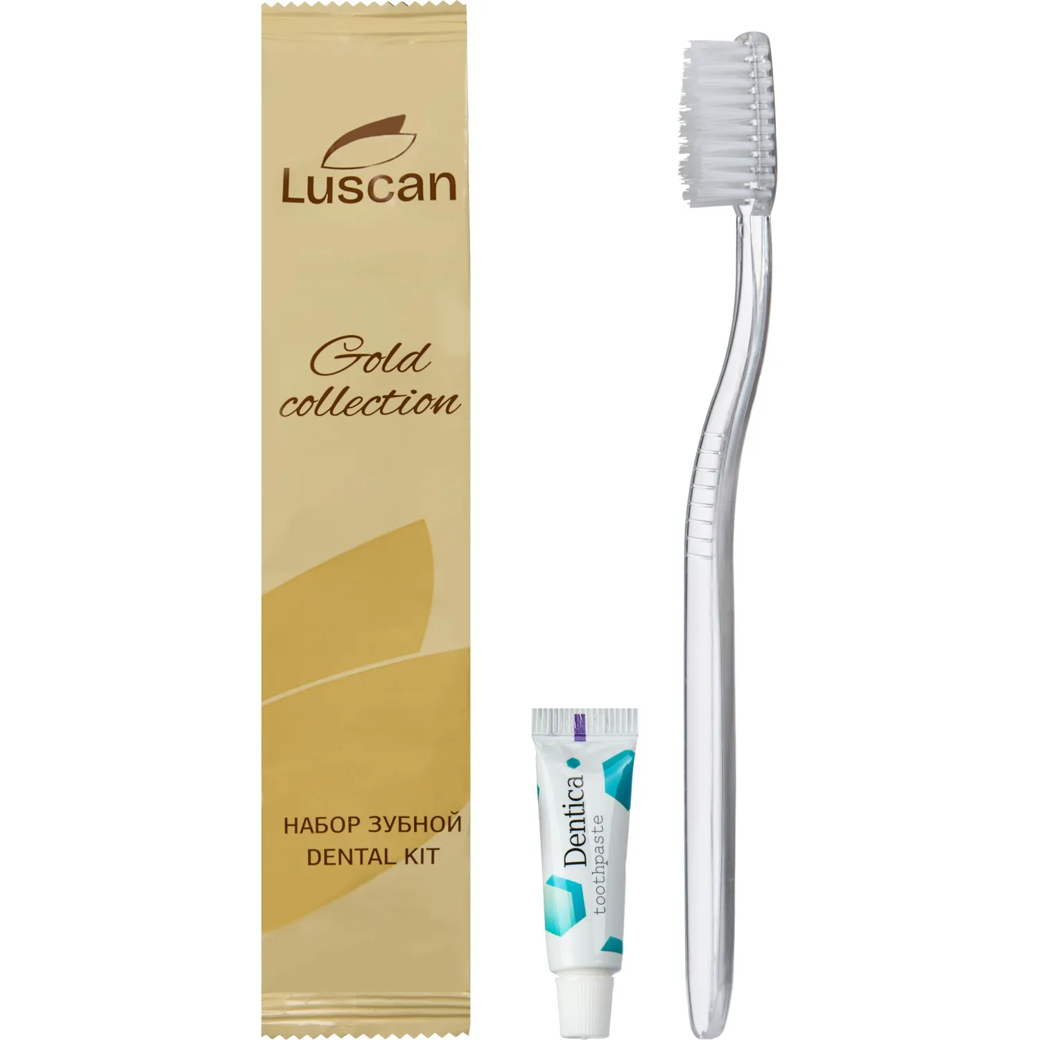превью Набор зубной Luscan Gold Collection флоупак (зубная щётка, зубная паста, 300 штук в упаковке)