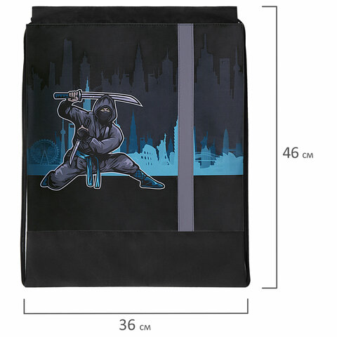 Мешок для обуви ЮНЛАНДИЯ, плотный, светоотражающая полоса, 46×36 см, «Black Ninja»