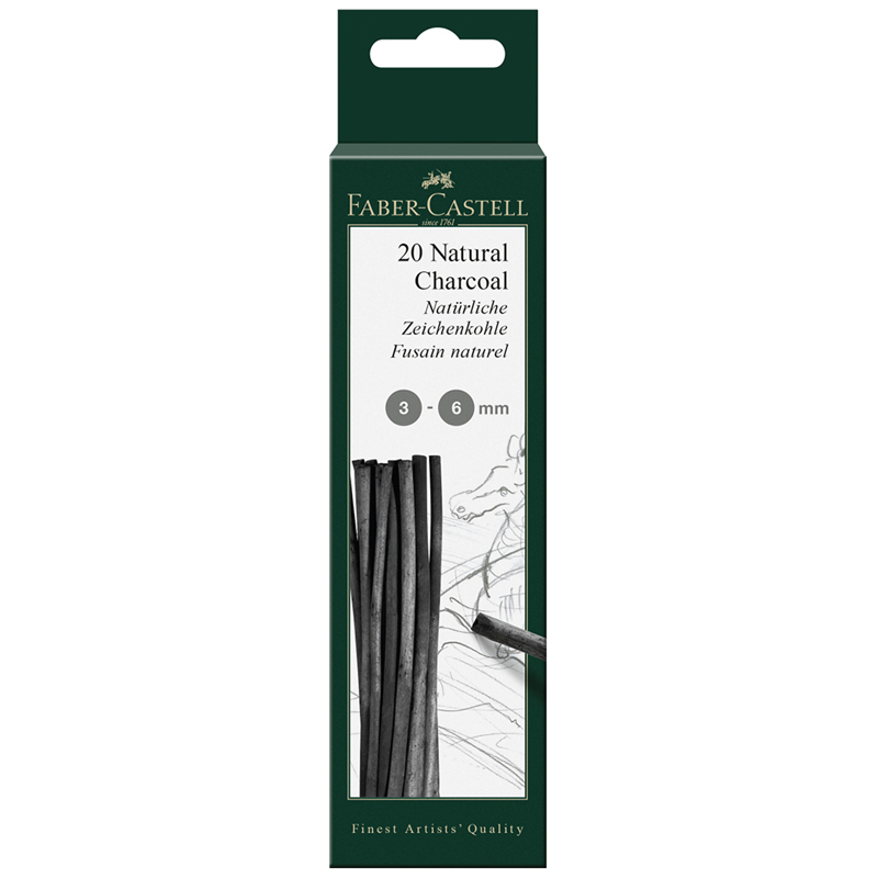 Уголь натуральный для рисования Faber-Castell Pitt (диаметр 3-6 мм) 20 штук