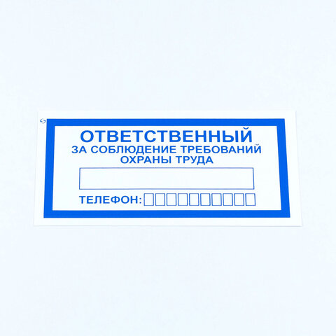 превью Знак «Ответственный за соблюдение требований охраны труда», КОМПЛЕКТ 10 штук, 100×200 мм, пленка
