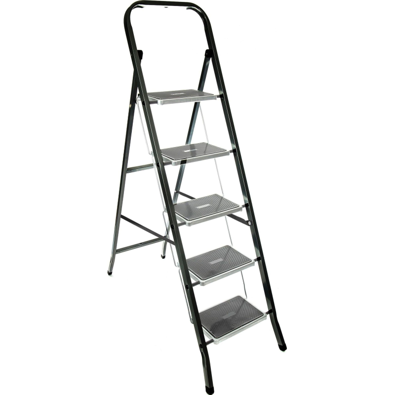 превью Стремянка Jet Black 5 шир. ступ. с ковриком, сталь, Zalger, арт. 9920-5