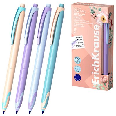 Ручка-роллер автоматическая ERICH KRAUSE «TipFlow Pastel Bloom», СИНЯЯ, корпус ассорти, 0.4 мм
