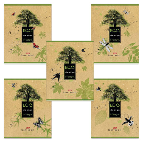 превью Тетрадь А5, 80 л., HATBER, скоба, клетка, обложка КРАФТ ECO, «LIFE STILE» (5 видов), 80Т5В1