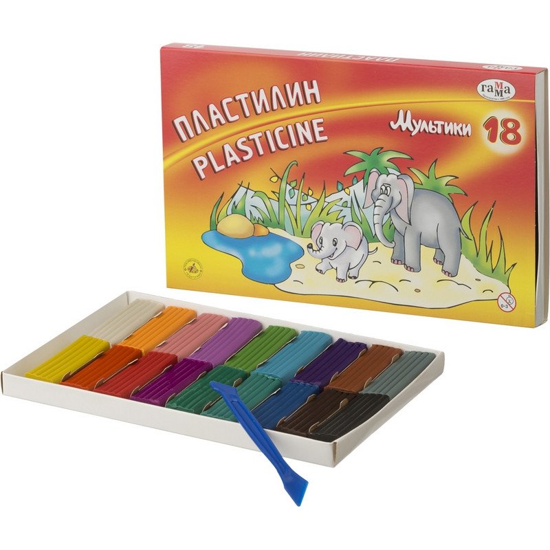 Пластилин Гамма «Мультики», 18 цветов, 360г, со стеком, картон. упак. 